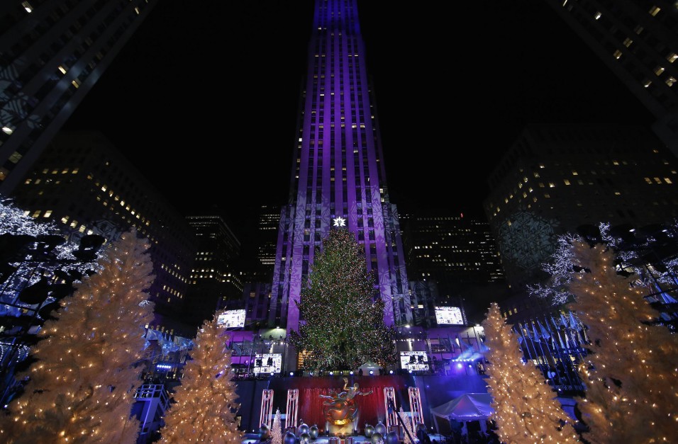 The 82nd Rockefeller Center Christmas tree is seen shortly after being lit during the annual ceremony at Rockefeller Center, in midtown Manhattan