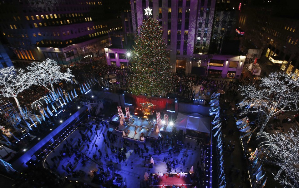 The 82nd Rockefeller Center Christmas tree is seen shortly after being lit at the annual ceremony at Rockefeller Center in midtown Manhattan in New York City